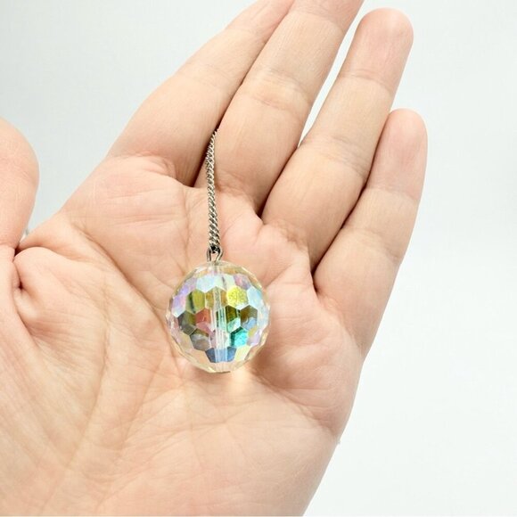 Vintage Aurora Borealis Crystal Disco Ball Pendant Necklace - Picture 1 of 8